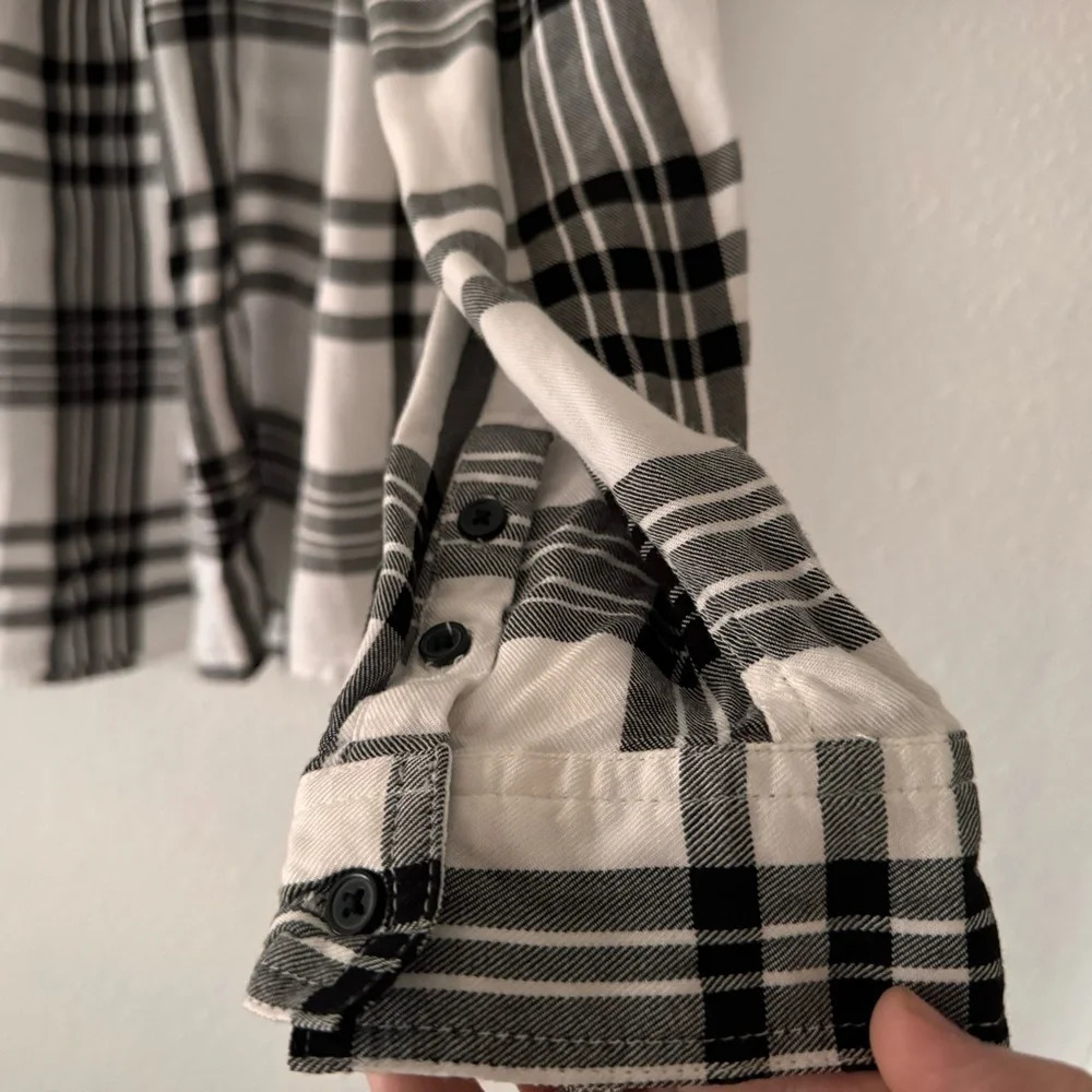 Como Vintage Plaid Flannel Button Down Shirt Black White Grungecore XL Cozy - Picture 11 of 14